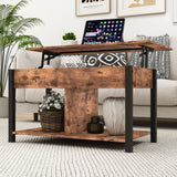 HOMERECOMMEND Lift Top Coffee Table with Storage Shelf and Hidden Compartments,Coffee Tables for for Living Room,Rustic Brown Lift Top Coffee Table HOMERECOMMEND