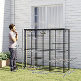 PawHut Weld Wire Catio Outdoor Indoor, Cat Enclosure with Waterproof Cover, 4 Jumping Platforms, Hammock, Cat Shelter for 1-3 Kittens, 69" x 22" x 62", Black PawHut