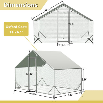 Metal Chicken Coop 10x6.6x6.56ft Walk-in Poultry Cage for 5/10 Chickens Chicken Run Hen Rabbit Duck House with Waterproof Cover for Outdoor Farm Use - WoodArtSupply