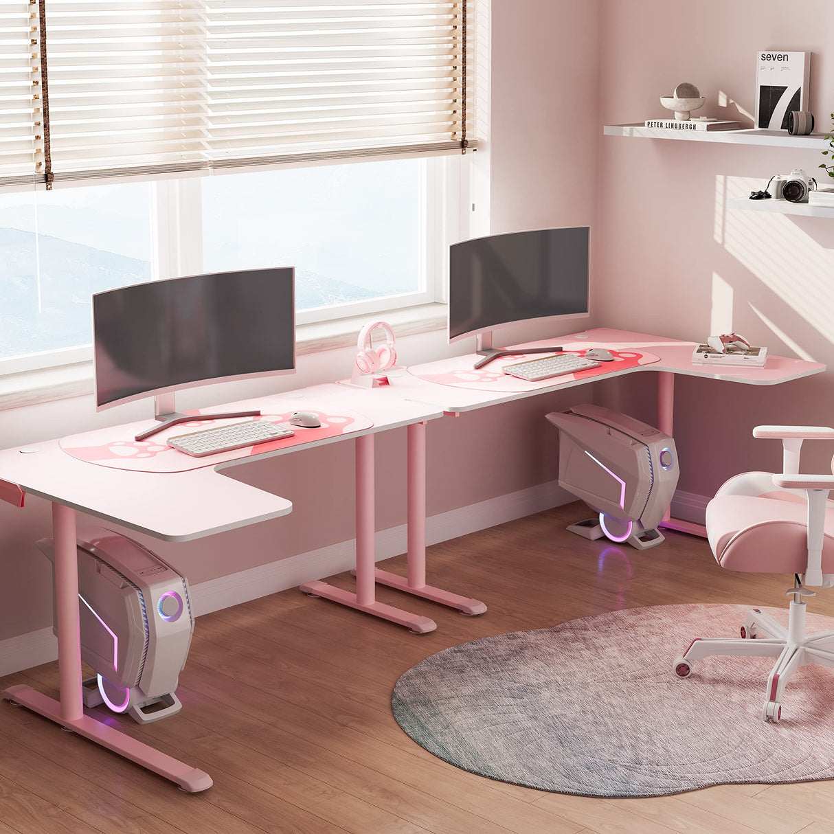 EUREKA ERGONOMIC Pink L Shaped Gaming Desk, 60 Inch Large Home Office Corner PC Computer Table Study Writing Modern Workstation Girls Female Gifts L60 w Mouse Pad Cable Management, Space Saving, Left EUREKA ERGONOMIC