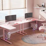 EUREKA ERGONOMIC Pink L Shaped Gaming Desk, 60 Inch Large Home Office Corner PC Computer Table Study Writing Modern Workstation Girls Female Gifts L60 w Mouse Pad Cable Management, Space Saving, Left EUREKA ERGONOMIC