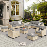 ovios 8-Piece Wicker Patio Furniture Set with Ottoman, Conversation Set with Water Resistant Thick Cushions, Outdoor Sectional Sofa for Outside Patio Balcony (Grey) ovios