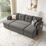 Huatean Home Oversized Sleeper Sofa Couch, 110 inch 2 in 1 Pullout Couch Bed with Double Storage Chaise, Sectional Sleeper Sofa Bed with Side Pocket for Living Room, Dark Grey Huatean Home