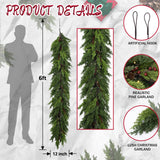 6 Feet Artificial Christmas Garland - Real Touch Cedar Garland - Christmas Decorations for Table,Fireplace,Mantle,Wall, Indoor Outdoor -Garland for Christmas Decorations - Free Battery LED Lights WHANLEY L&Q