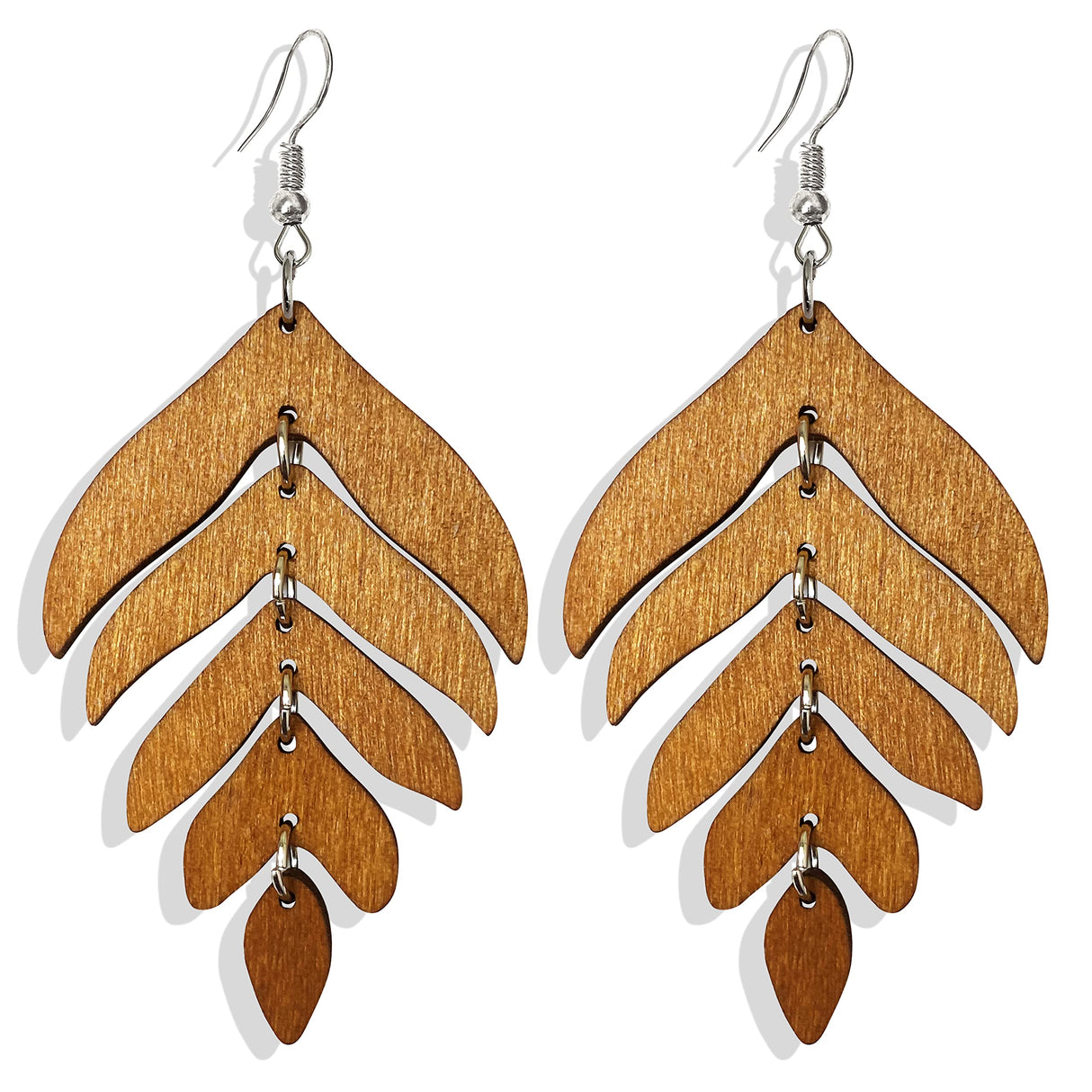 Handmade Lightweight Elegant Wooden Earring for Women - Statement Leaf Drop Dangle Earrings Bohemian Fashion Nature Wood Chain Leaf Earrings for Women Mom Sister Daughter Statement Jewelry Gifts (Dark Brown) NONQL