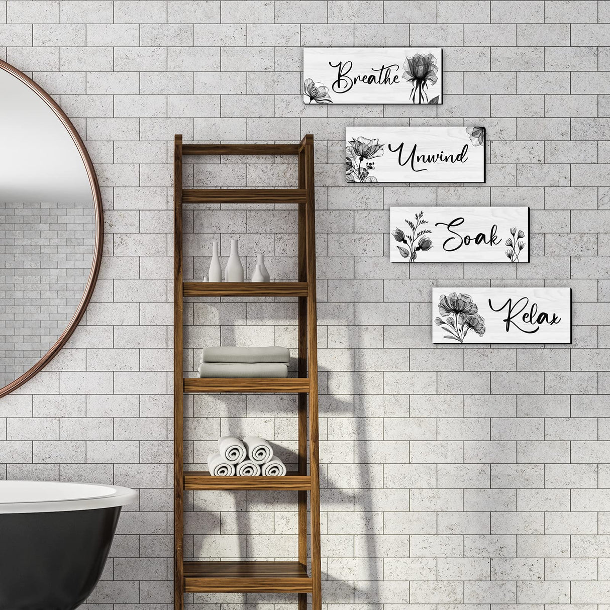 4 Pieces Bathroom Wall Art Rustic Farmhouse Decor Sign Relax Soak Unwind Breathe Wood Hanging Sign for Home Spa Bathroom Laundry Decor Utuichuo