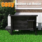 Black Outdoor Cat House Weatherproof Feral Cat Enclosure with Ice Pad for Summer, 100% Insulated All-Round Foam, Wood Large Feral Cat House for Multiple Cats 34.25" L*21.65" W*24.78" H CHXJF