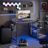 TIQLAB L Shaped Computer Desk with Power Outlets, 55 Inch Small Corner Desk with Reversible Shelves, Gaming Desk Computer Table Study Writing Table for Home Office Bedroom Small Space, Black TIQLAB