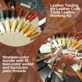 FIOQE 588Pcs Leather Craft Kit with 52 Stamps, 15 Wax Threads, Cutting Mat, 100+ Tools - DIY Leatherworking Set for Bag, Belt, Jacket - Engraving, Punching, Sewing, Stamping Tools for Beginners & Pros Fioqe