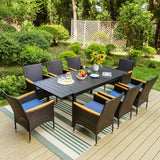 Sophia & William 9 Pieces Expandable Outdoor Dining Set for 8 People, Extendable Patio Dining Set with Metal Patio Table and 8 Rattan Chairs, Large Outdoor Dining Furniture Set for Porch Garden Sophia & William