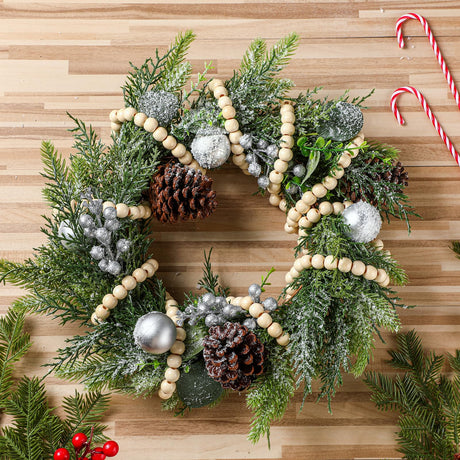 Yuxung 2 Pcs 18 ft Boho Christmas Wood Bead Garland Vintage Natural Wooden Beads Garland Decorative Rustic Holiday Christmas Tree Garland Country Farmhouse Christmas Decor for Indoor Home Use(Wood) Yuxung