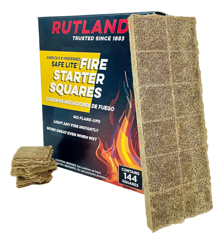 Rutland 50B Safe Lite Fire Starter Squares for Fireplaces, Grill Pits, Campfires, BBQ & Smokers - Longer Burn - 144 Squares RUTLAND PRODUCTS