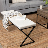 Household Essentials Harper Metal Bench with Boucle Upholstered Cushion, Cream and Black Household Essentials