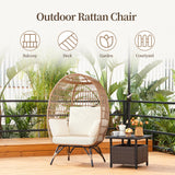 Yaheetech Egg Rattan Chair, Indoor/Outdoor PE Rattan Egg Basket Lounge Chair w/ 4 Cushions, Oversized Egg-Shaped Chair w/Metal Frame Stand for Patio, Backyard, Living Room - Light Brown/Ivory Yaheetech