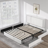 VECELO Full Size Upholstered Platform Bed Frame with 4 Storage Drawers, Adjustable Velvet Rivets Headboard, Wooden Slats Support, No Box Spring Needed, Easy Assembly VECELO
