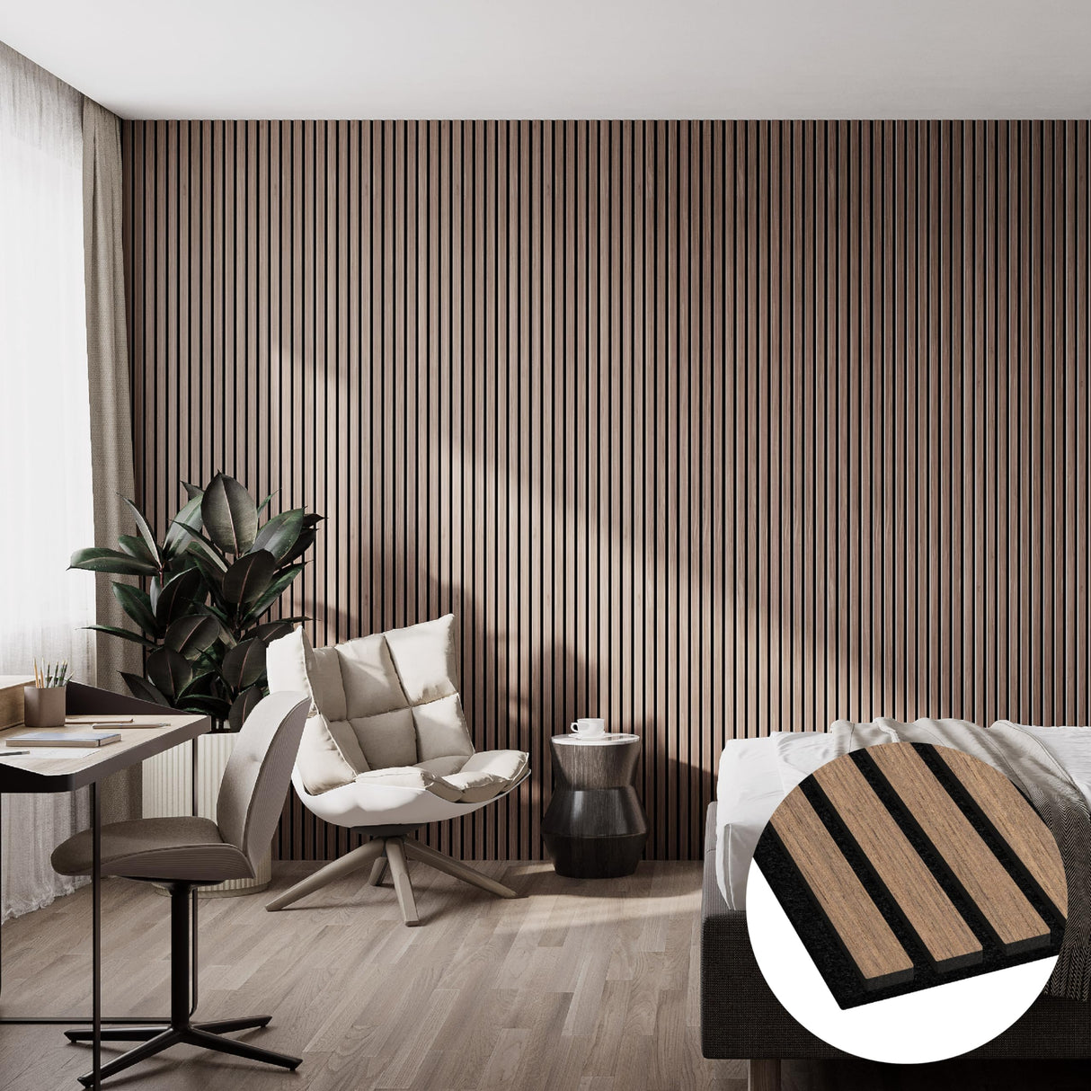 Bark & Bole Walnut Luxury Wood Slat Veneer Wall Panel 94.49” x 12.6” Interior Decor Sound Absorption WVH