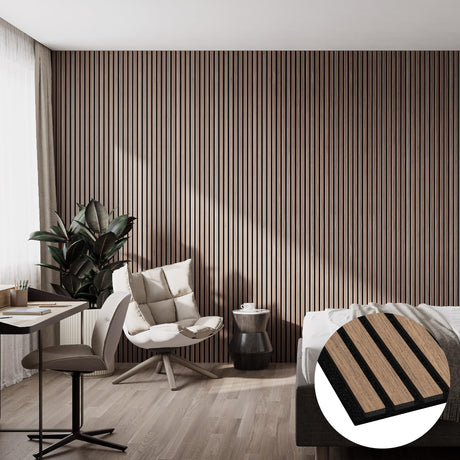 Bark & Bole Walnut Luxury Wood Slat Veneer Wall Panel 94.49” x 12.6” Interior Decor Sound Absorption WVH