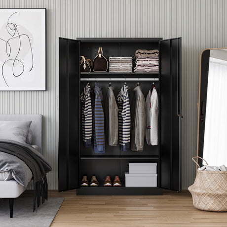 Letaya Metal Wardrobe Cabinets with Lock,Clothing Locker 72" X 36" X 18" Storage Cabinets for Home Room,Fire Department, School, Employee,Gym,Government (Black) Letaya