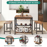 YITAHOME 63" 3 Piece Kitchen Dining Room Table Set for 4 w Bench & Storage, Farmhouse Rectangle Dinette Sets w Wine & Glass Holder 4 Seater, Space Saving for Apartment Dinner Breakfast, Rustic Brown YITAHOME