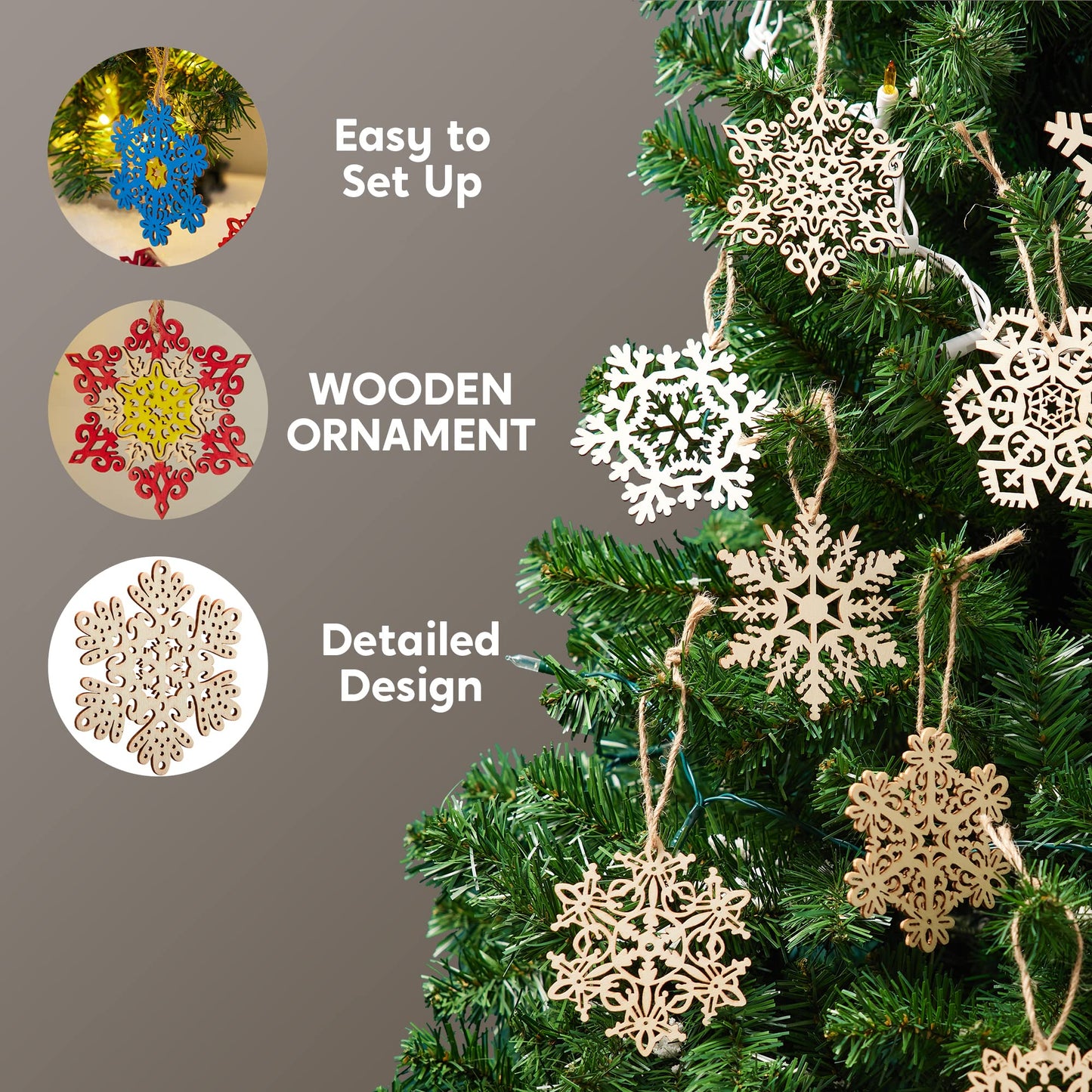 Joiedomi 60pcs Wooden Snowflake Ornaments for Christmas Tree Decoration and Holiday Party Decor