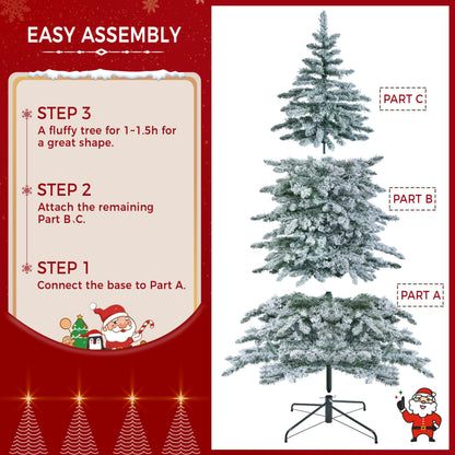 Yaheetech 6ft Pre-Lit Artificial Christmas Tree with 400 Warm White LED Lights & 940 PVC Tips,Hinged Snow Flocked Xmas Tree with Foldable Stand & Protective Sheet,Green & White