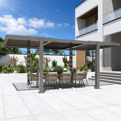 MELLCOM Louvered Pergola 10x18, Modern Aluminum Pergola with Adjustable Roof, Outdoor Shade Structure with Integrated Drainage System, Hardtop Gazebo Carport for Patio MELLCOM