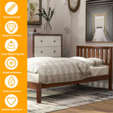 SOFTSEA Twin Platform Bed Frame with Storage, Farmhouse Bed Frame with Headboard for Kids Teens, Wood Slats, Easy Assembly, Walnut SOFTSEA