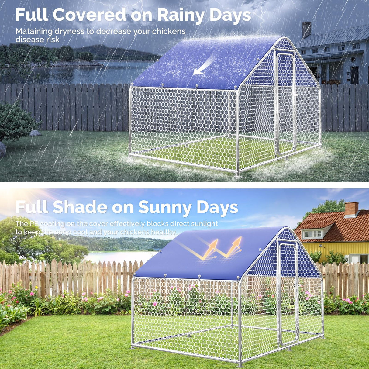 Guiferland Large Metal Chicken Coop with Hexagonal Chicken Wire, Chicken Coop Run Pen for Yard with Waterproof Cover, Outdoor Large Walk-in Chicken Coops for 8 Chickens Duck Pen House Cage Run Guiferland