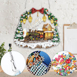 Yomiie Train House Sun Catcher Window Hanging - DIY Double Sided Diamond Painting Pendant Kit, Acrylic Diamonds Art Ornament for Front Door Sign & Indoor/Outdoor Garden Christmas Decor(8x8 inch) Yomiie