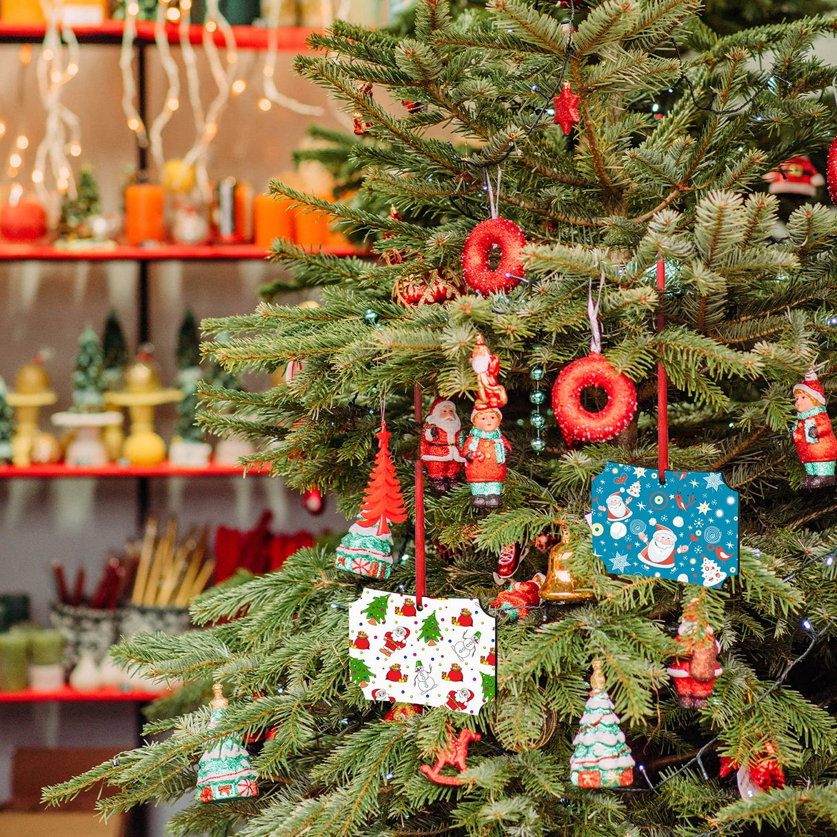 Christmas Sublimation Blank Pendants Double Side MDF Personalized Blank Bulk Heat Transfer Blank Hanging Pendant White Sublimation Ornament with Red Ribbon for DIY Decor Craft 12 Pieces (Rectangle) HooAMI