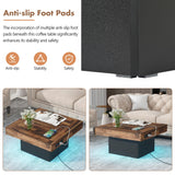 Polibi Coffee Table with LED Light, Brown Spliced Wood Grain Center Table with 2 USB Ports and Outlets, Coffee Tables with Charging Station for Living Room, Black Polibi