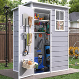 VONZOY Outdoor Resin Storage Shed, 5x3FT Plastic Storage Sheds with Floor, Lockable Door, Window, Waterproof Tool Sheds & Outdoor Storage Outside for Bike, Garbage Can,Garden, Grey White VONZOY