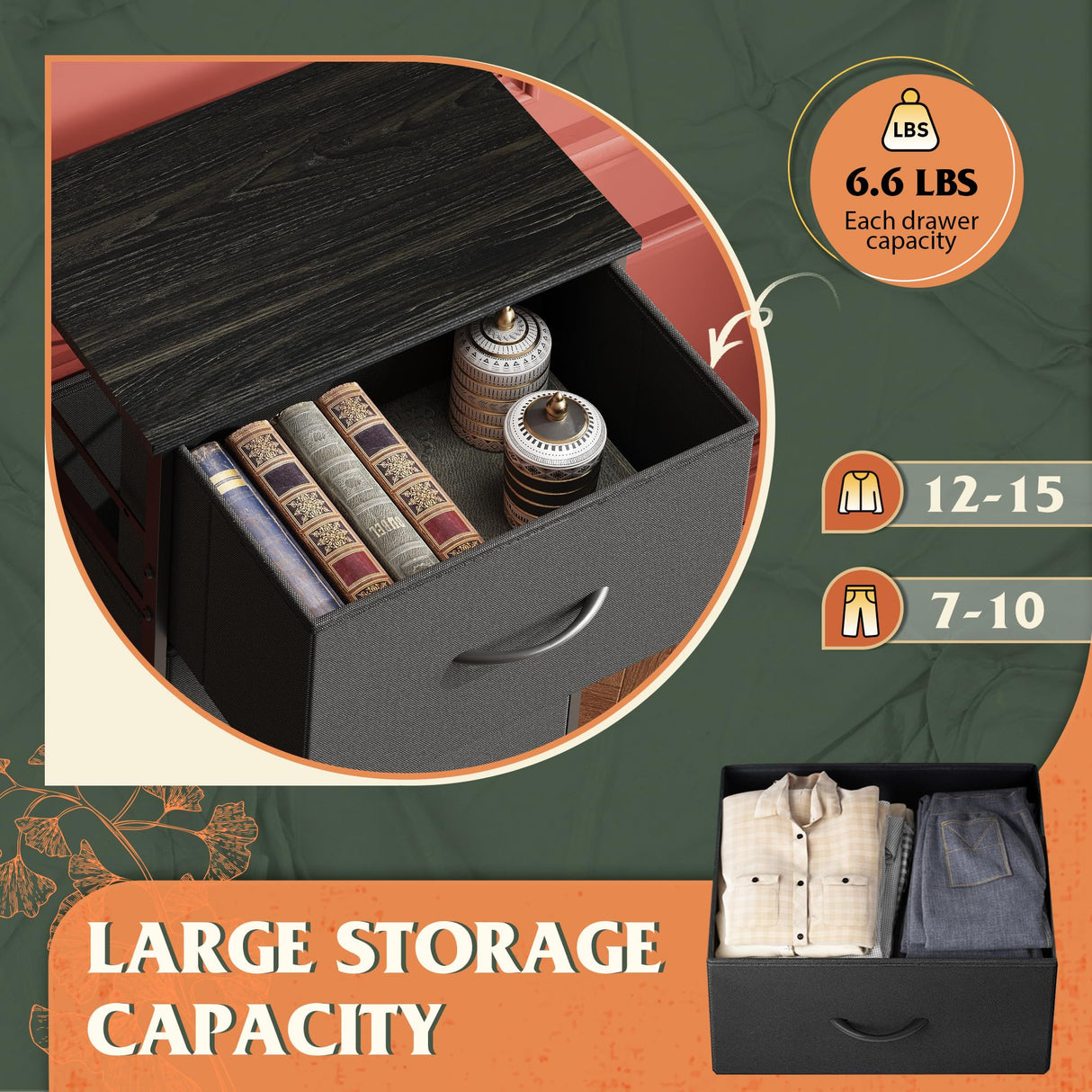 WLIVE Dresser with 4 Drawers, Fabric Storage Tower, Organizer Unit for Bedroom, Hallway, Entryway, Closets, Sturdy Steel Frame, Wood Top, Easy Pull Handle, Charcoal Black WLIVE