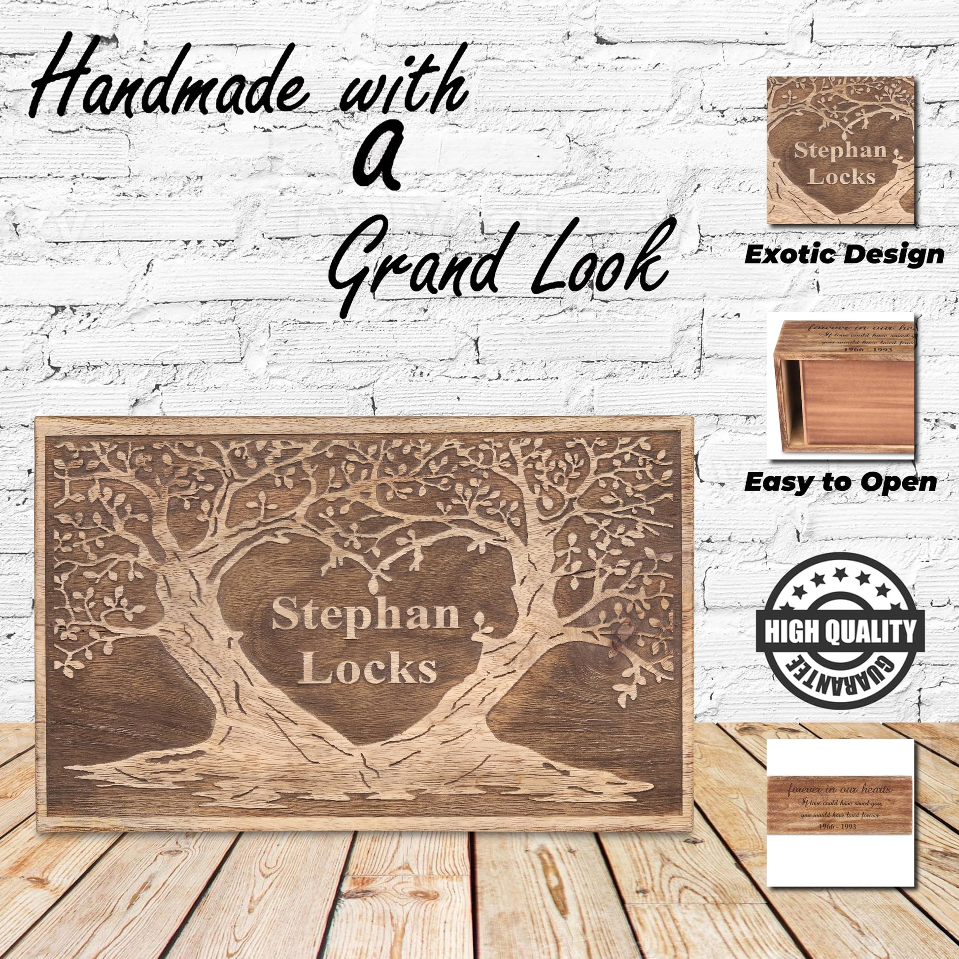 Personalized Handmade Wooden Box Funeral Cremation Urns for Human Ashes Adult Large - Burial Urns for Columbarium - Tree of Life Flying Bird (Large - - WoodArtSupply