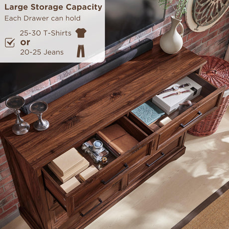 ACCOHOHO Farmhouse 8 Drawers Dresser Chests for Bedroom,52" Wide Wood Rustic Chest of Drawers with Metal Handle,Natural Texture,Drawer Organizer for Bedroom,Living Room,Hallway and Entryway,Brown ACCOHOHO