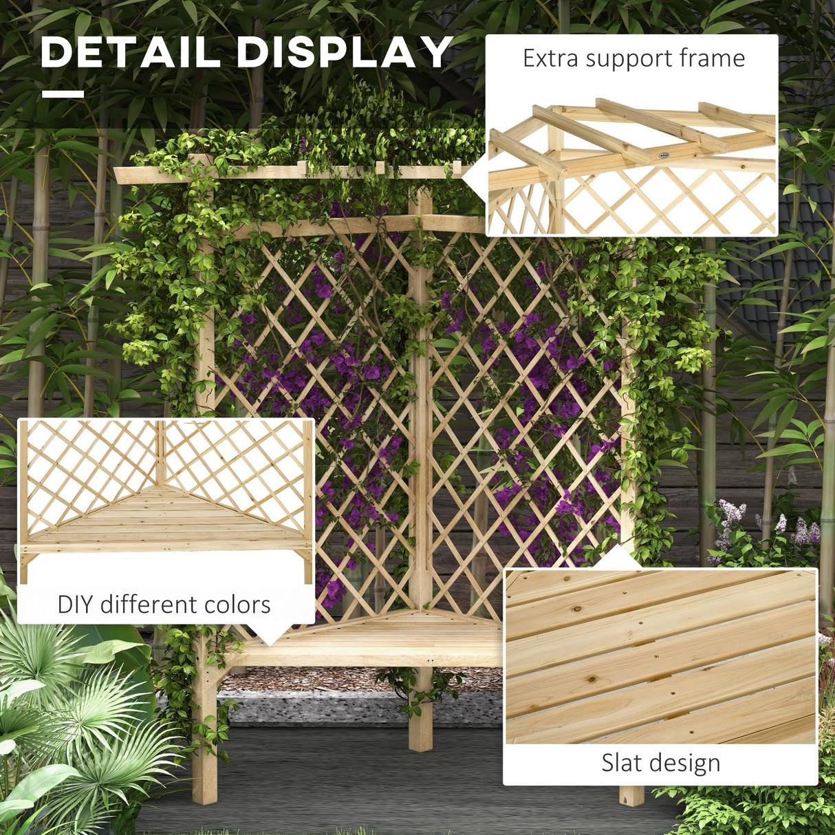 Outsunny 55" Garden Arch Bench, Wooden Trellis Park Bench for Outside with Slatted Seat, Lattice Backrest for Climbing Plants & Vines Outside On Lawn, Porch, Deck, Natural Outsunny