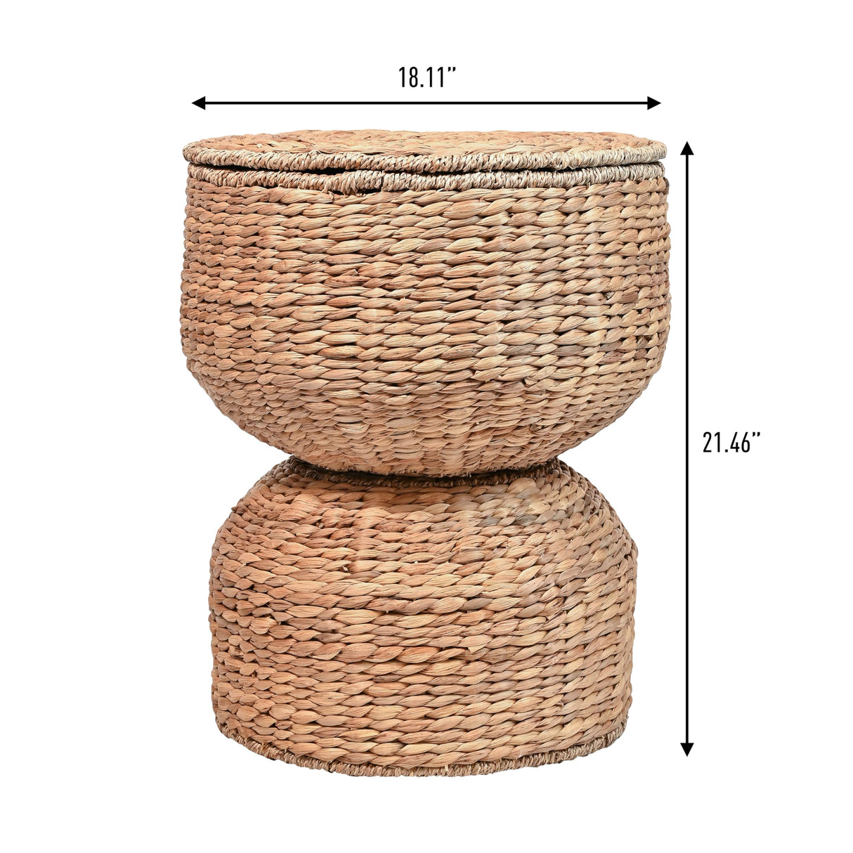 happimess SAT1000A Bhola 18" Hourglass Handwoven Hyacinth Storage Accent Table with Lid for Storage and Decoration in Bedroom, Living Room, Kitchen, Dining Room, Entryway, Guestroom, Natural happimess