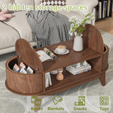Coffee Table with Storage,Mid Century Modern Coffee Tables with 2 Flip-Top Hidden Lids,Fluted Coffee Table,Wood Center Tables for Living Room Home Office (Walnut Color) Mxtxmy