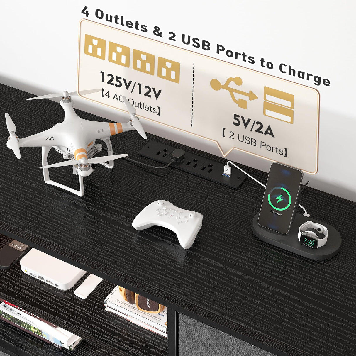 EnHomee Long Dresser for Bedroom with 12 Fabric Drawers,Bedroom Dresser with LED Lights & Power Outlet, Wooden Top & Metal Frame,for Nursery, Living Room, Closet, Grey, 49.2''W*11.8''D*35.4''H EnHomee