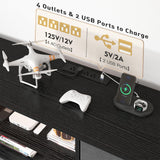 EnHomee Long Dresser for Bedroom with 12 Fabric Drawers,Bedroom Dresser with LED Lights & Power Outlet, Wooden Top & Metal Frame,for Nursery, Living Room, Closet, Grey, 49.2''W*11.8''D*35.4''H EnHomee