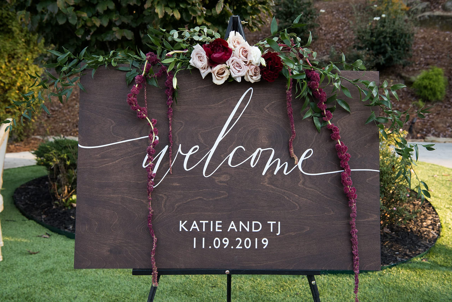 Custom Wooden Welcome Sign for Charming Weddings: Display Date & Couple Name, Personalized Welcome Wedding Sign, Weathered Oak Stain Wood Sign, - WoodArtSupply