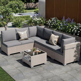 Aukreolis 7 Pieces Patio Furniture Set, Outdoor Sectional Wicker Sofa with Thick Cushions and Storage Coffee Table, Rattan Patio Conversation Sets for Deck Yard Poolside, Grey Aukreolis
