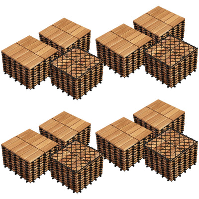 Yaheetech 108pcs Acacia Wood,Interlocking Deck Tiles with Non-slip Surface,Easy Snap Waterproof Flooring Tiles for Indoor Outdoor,Cracking Resistant Patio Backyard Decor for All Weather Use,Wood