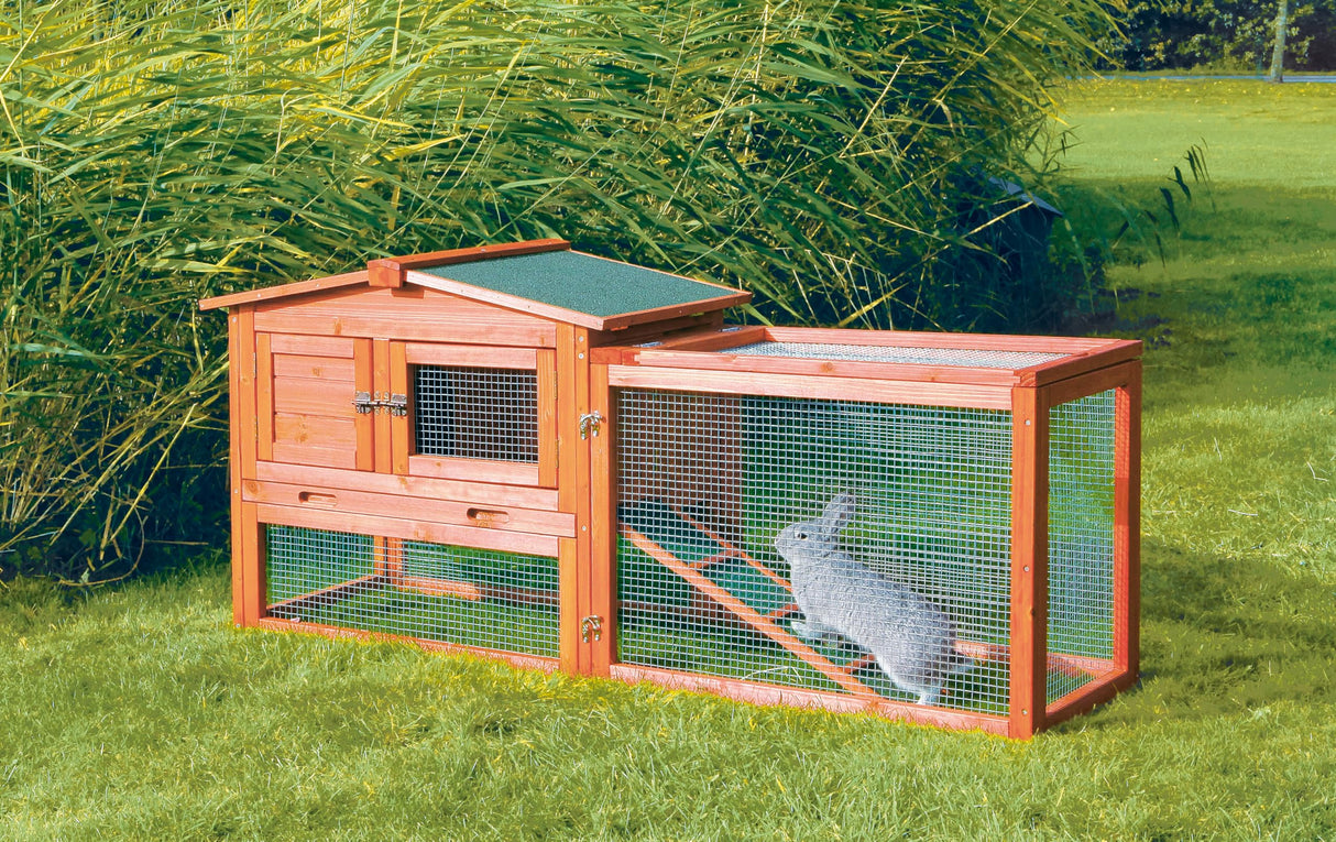 TRIXIE natura Outdoor Rabbit Hutch with Run - Small Elevated Rabbit Cage with Non-Slip Ramp - Small Animal House with Large Playpen, Hinged Roof & Pull-Out Tray - in Natural TRIXIE