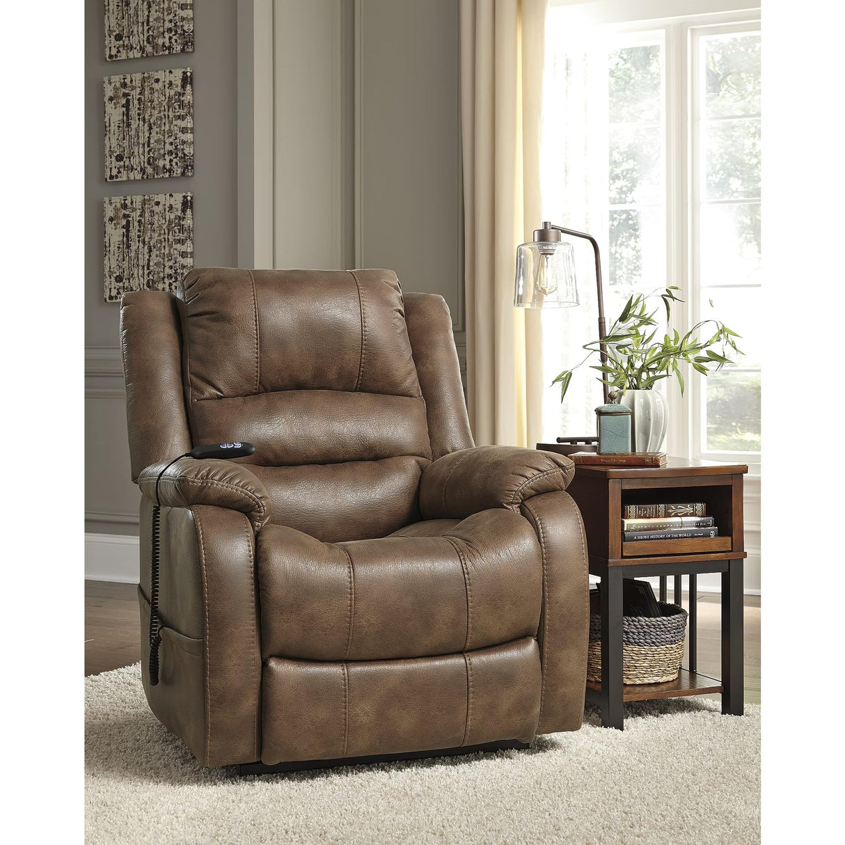 Signature Design by Ashley Yandel Faux Leather Electric Power Lift Recliner for Elderly, Brown Signature Design by Ashley