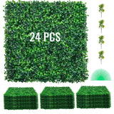VEVOR 24PCS 20"x20" Artificial Boxwood Panels,Boxwood Hedge Wall Panels,Artificial Grass Backdrop Wall 1.6", Privacy Hedge Screen UV Protected for Outdoor Indoor Garden Fence Backyard VEVOR