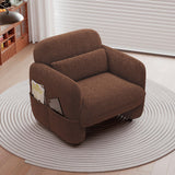 ISHUHL 33.46" Accent Chair, Oversized Sherpa Lamb Fabric Armchair Big Comfy Upholstered Armed Chair Single Sofa Chair with Waist Pillow for Bedroom, Living Room (Dark Brown) ISHUHL
