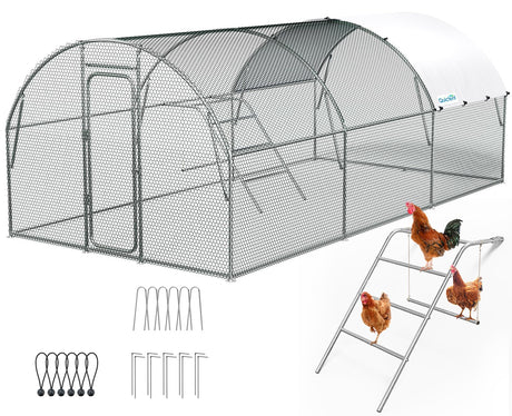 Quictent Large Metal Chicken Coop Run for 20/30 Poultry with Roosting Perch & Swing, 19x10FT Upgraded Outdoor Walk-in Cage Arch Hen Duck Rabbit Yard Farm House, Chicken Wire, Waterproof Roof Tarp Quictent