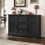 HDDDZSW Farmhouse Sideboard Buffet Cabinet with Storage, 47.3" Large Sideboard Cabinet with 5 Drawers & 2 Doors, Wood Coffee Bar Table for Kitchen, Living Room (Black) HDDDZSW