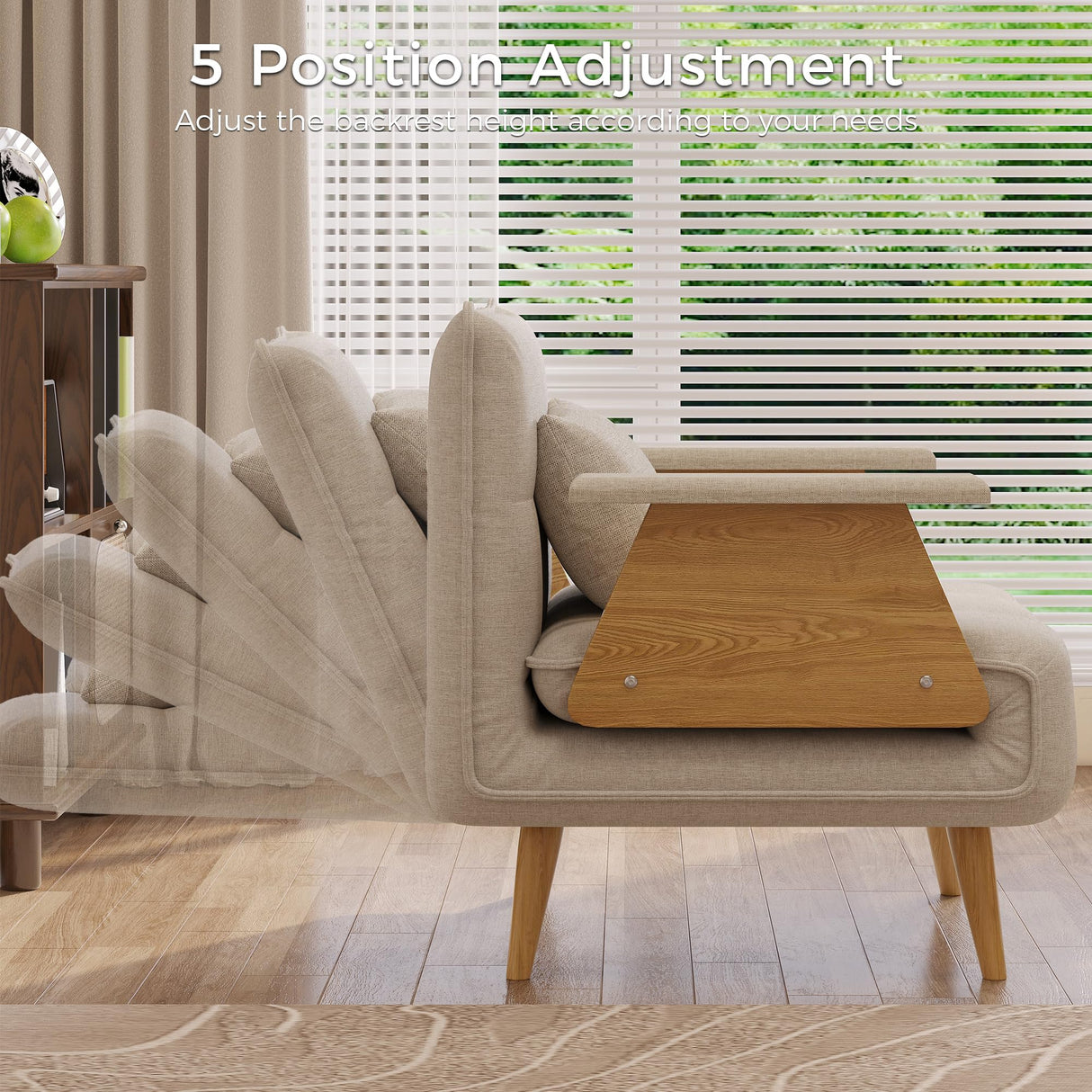 JASIWAY Convertible Chair Bed Sleeper for Adults, Linen 3-In-1 Convertable Single Sleeper Chair for Small Spaces, Trifold Futon Chaise Lounge that Turn into Beds, Adjustable Backrest (76.6"D X 44.9"W) JASIWAY